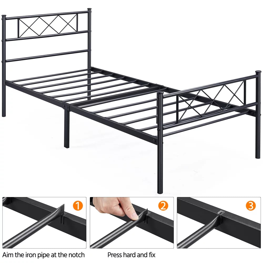 Black Twin Metal Slatted Bed Frame with Headboard Footboard U230
