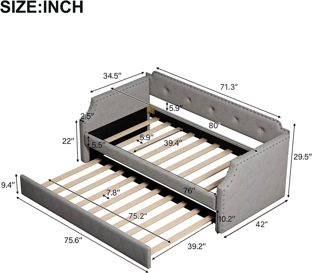 Grey Upholstered Daybed with Trundle Y23987