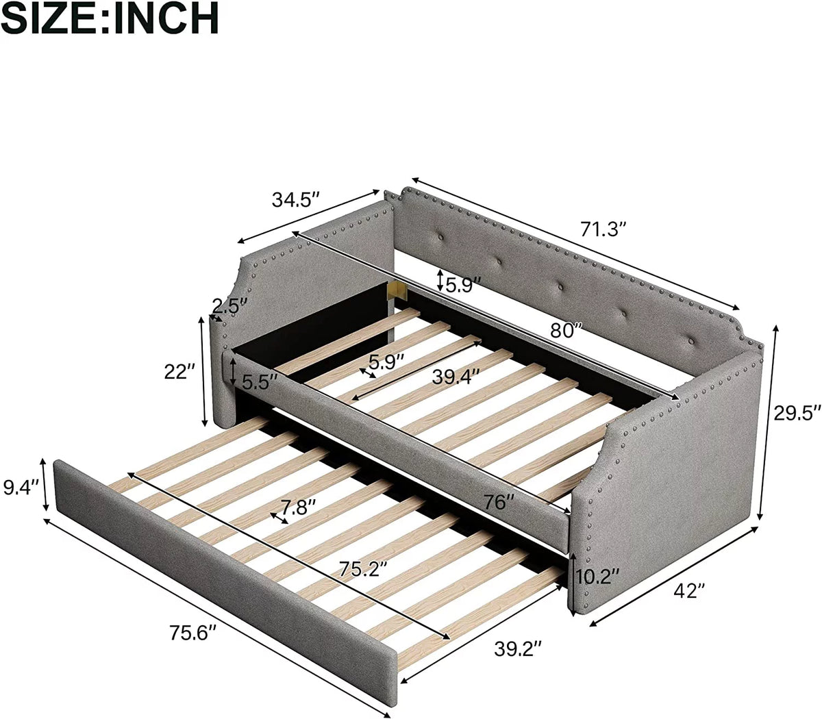 Grey Upholstered Daybed with Trundle Y23987