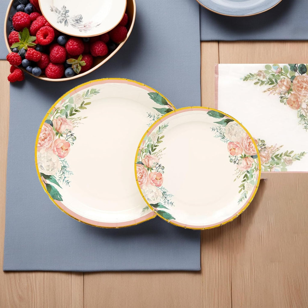 200PCS Floral Paper Plates and Napkins Sets F280568