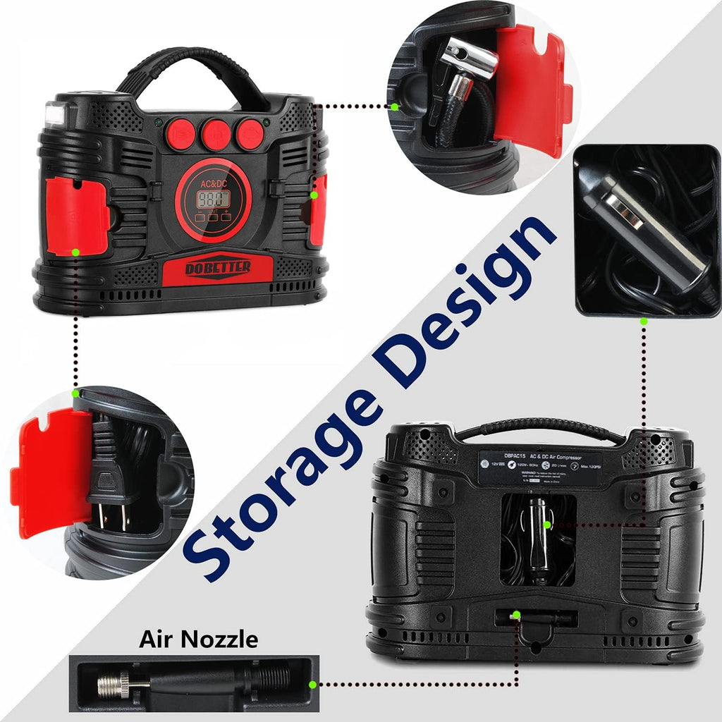 Portable Air Compressor Pump 12V DC 110V AC Tire Inflator X723