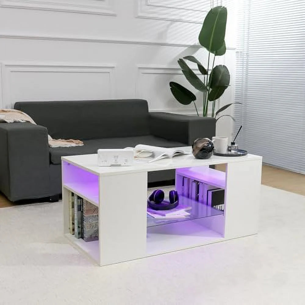 LED Coffee Table with 3 Tiers High Gloss White I82320