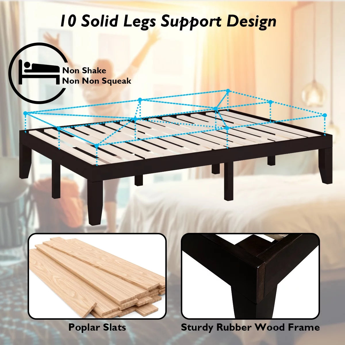 Full Size Wooden Bed Frame with Wood Slats R66530