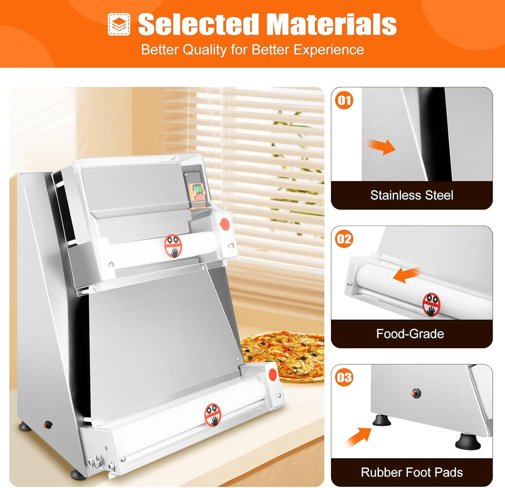 Commercial Electric Pizza Dough Sheeter, 15 Inch, 370W, Thickness 0.7-5.4mm V271