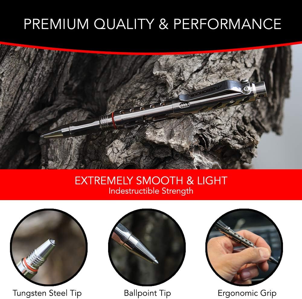 Titanium Tactical Pen with Tungsten Tip and Fisher Ink D5288
