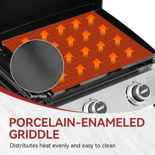 3 Burner Propane Gas Grill and Griddle Combo with Lid, Silver & Black R76012