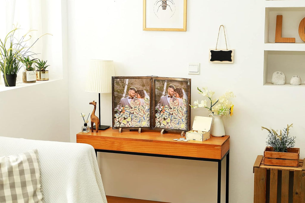 Wooden Drop Top Box Picture Frame with 160 Wooden Hearts X106