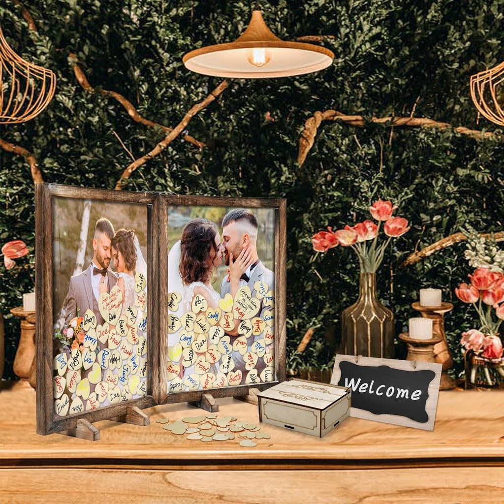 Wooden Drop Top Box Picture Frame with 160 Wooden Hearts X106