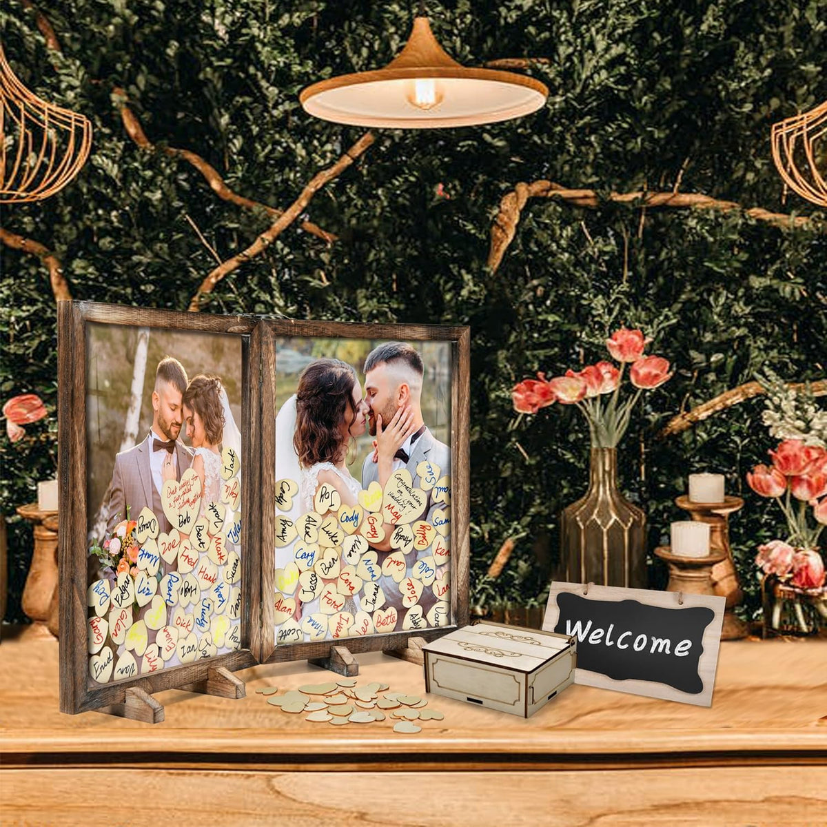 Wooden Drop Top Box Picture Frame with 160 Wooden Hearts X106