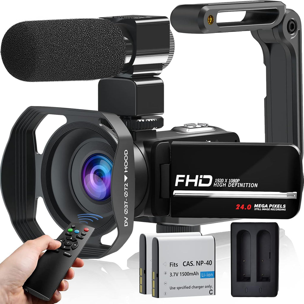 1080P 30FPS Digital Vlogging Camera with Microphone, 2 Batteries, Handheld Stabilizer A873