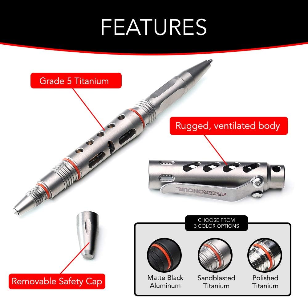 Titanium Tactical Pen with Tungsten Tip and Fisher Ink D5288