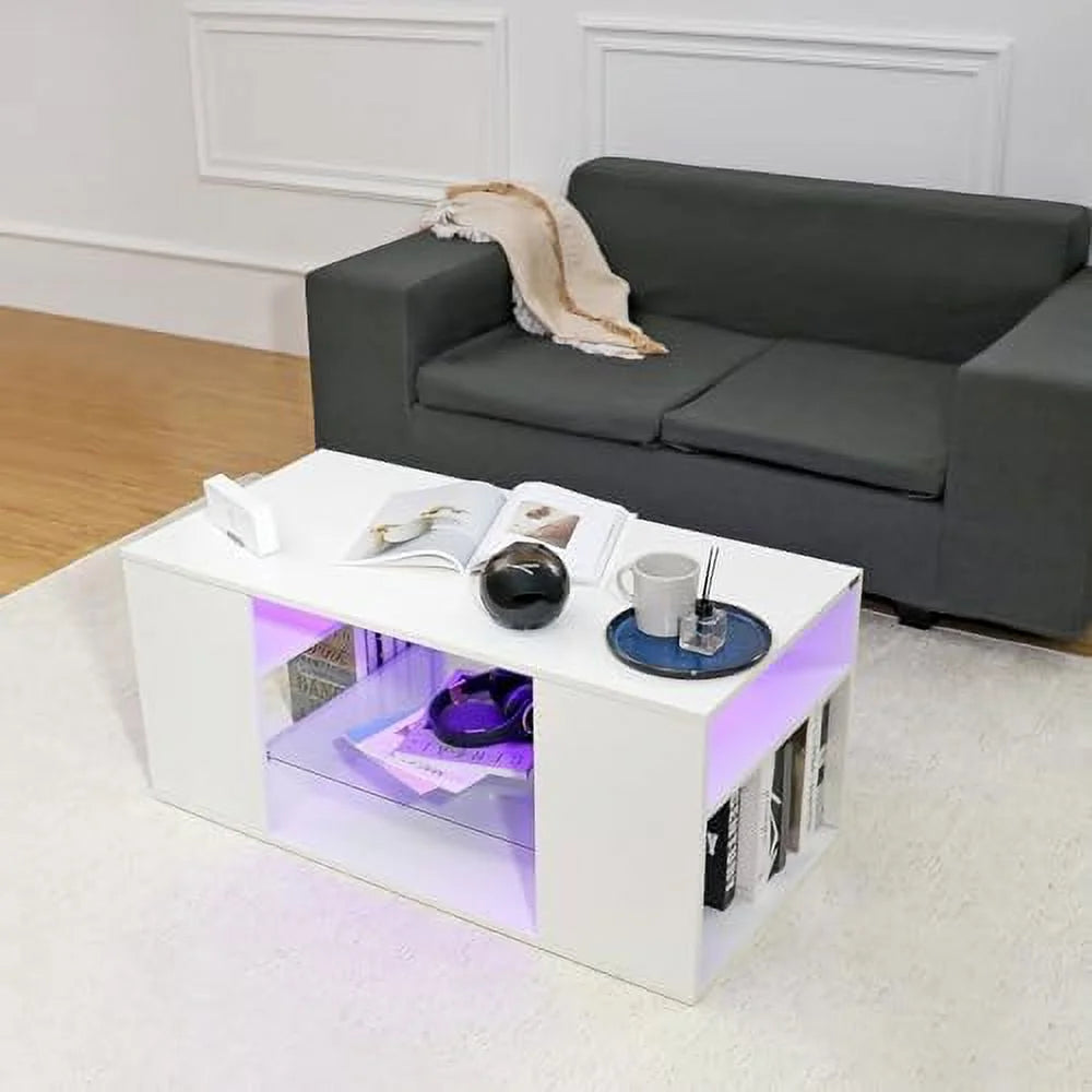LED Coffee Table with 3 Tiers High Gloss White I82320