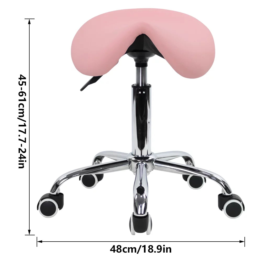 Pink PU Leather Adjustable Rolling Saddle Stool N4178