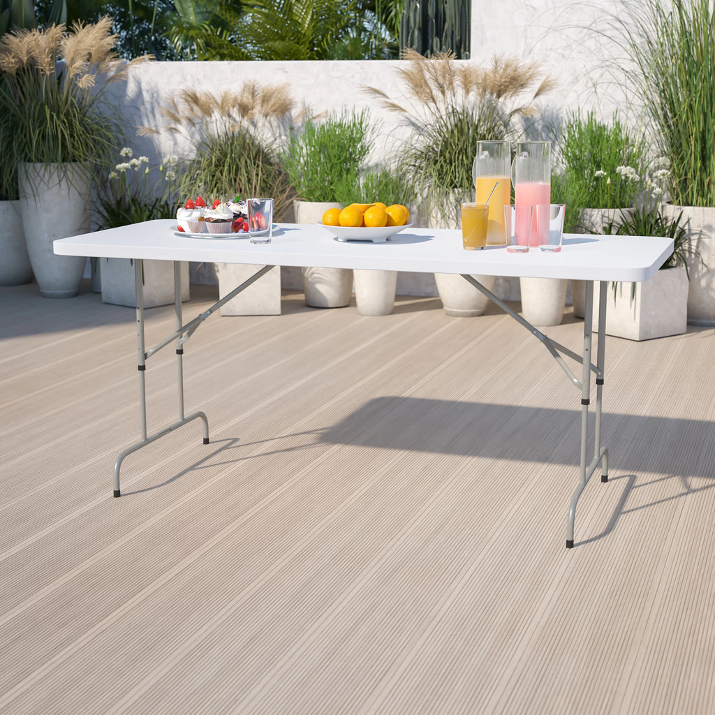 6-Foot Height Adjustable Granite White Plastic Folding Table R2920