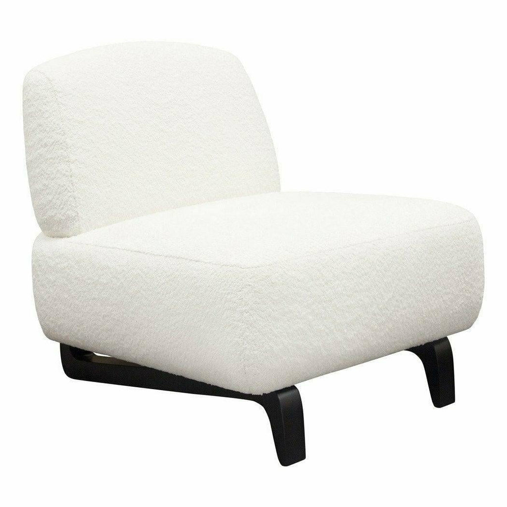 Faux White Shearling Armless Chair with Black Wood Leg Base F5437