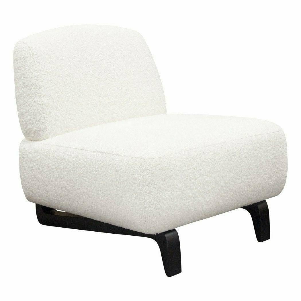 Faux White Shearling Armless Chair with Black Wood Leg Base F5437