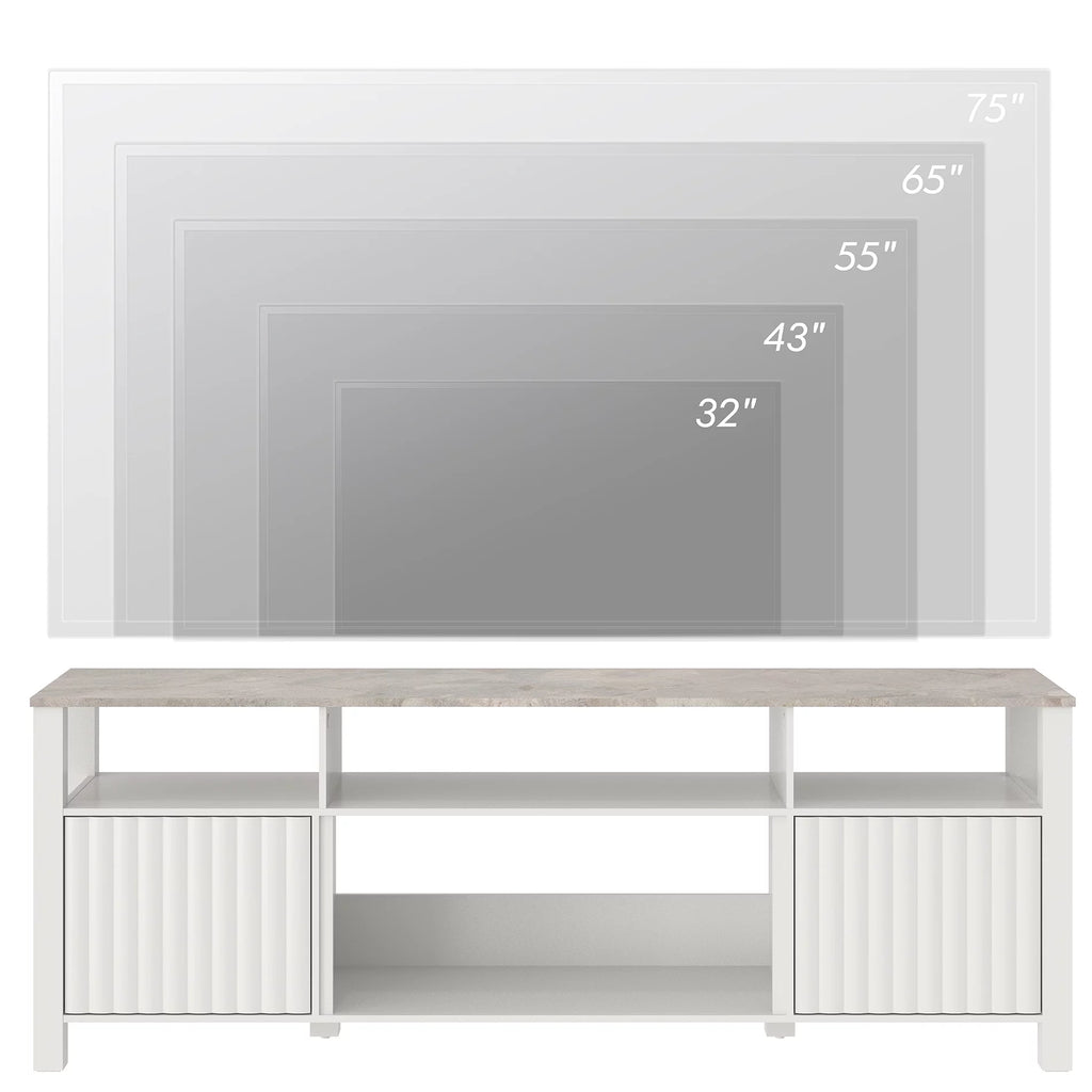 White Wood TV Stand with 6 Storage K6515