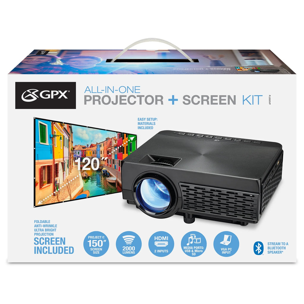 Bluetooth Projector and 120 Projector Screen L497