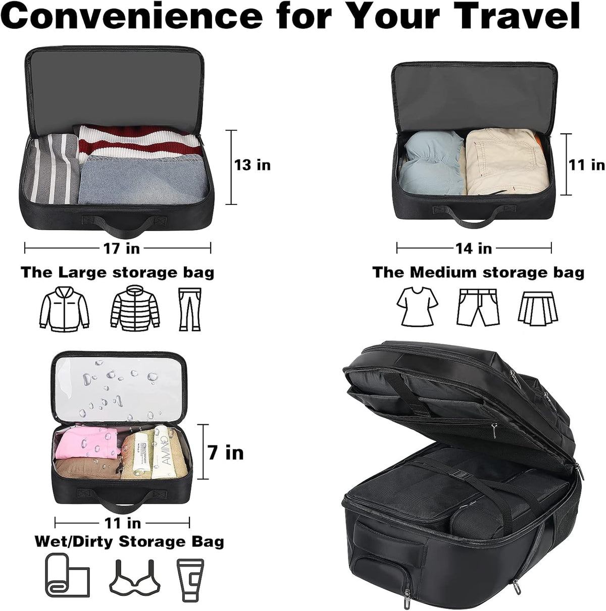 Black Rolling Backpack with Wheels Q21002