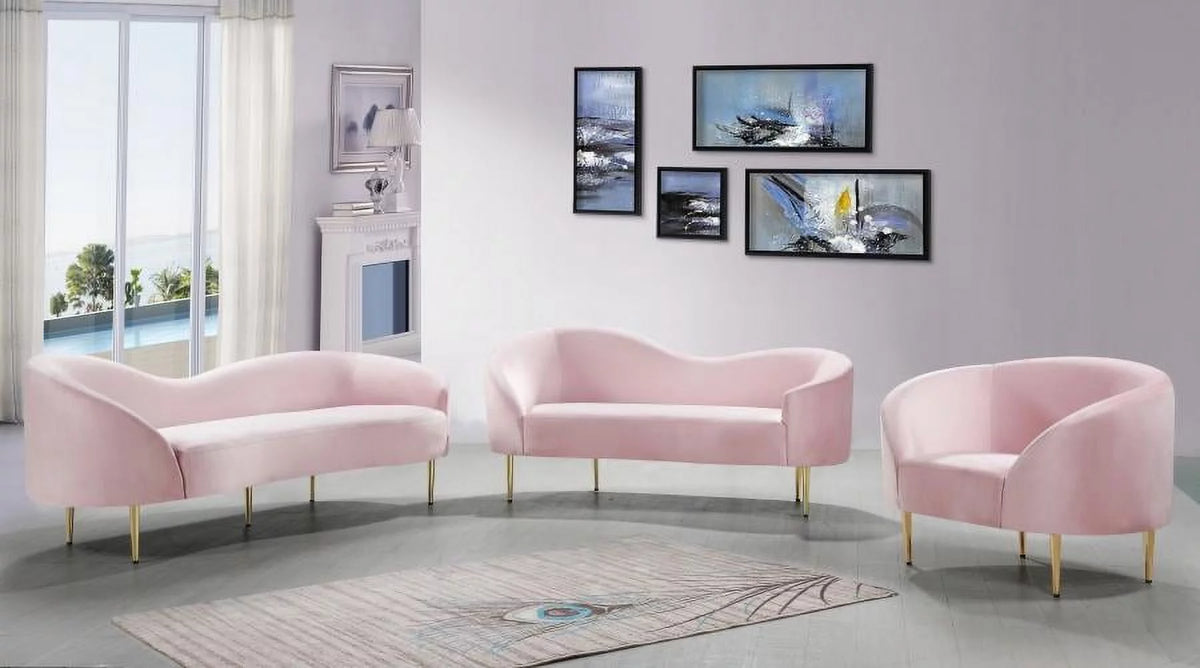 Pink Velvet Contemporary Sofa Loveseat & Chair 3Pcs I87389