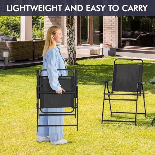 Black Set of 4 Folding Outdoor Chairs with Metal Frame and Armrests A942