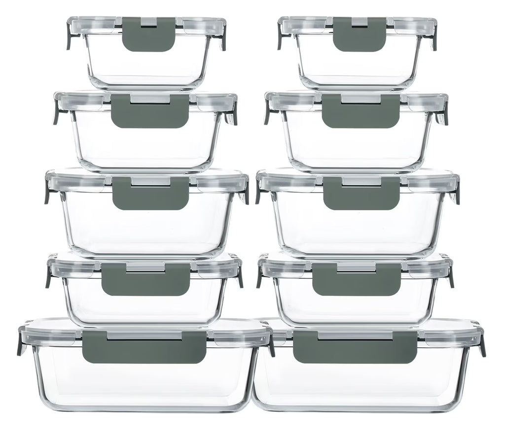 20 Pc Airtight Glass Food Storage Containers with Lids R324