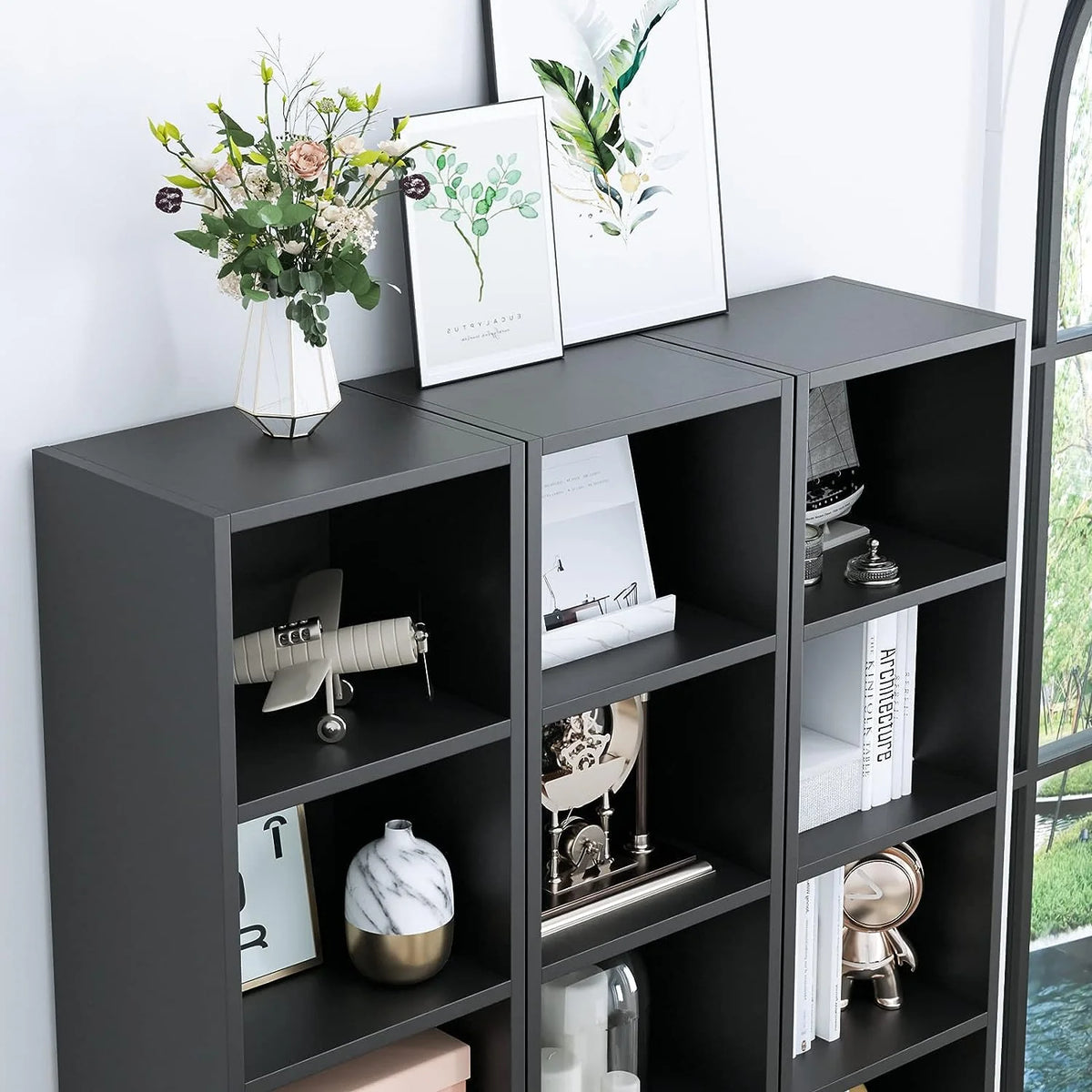 8-Tier Tall Narrow Media Storage Cabinet with Adjustable Shelves, Black I3937