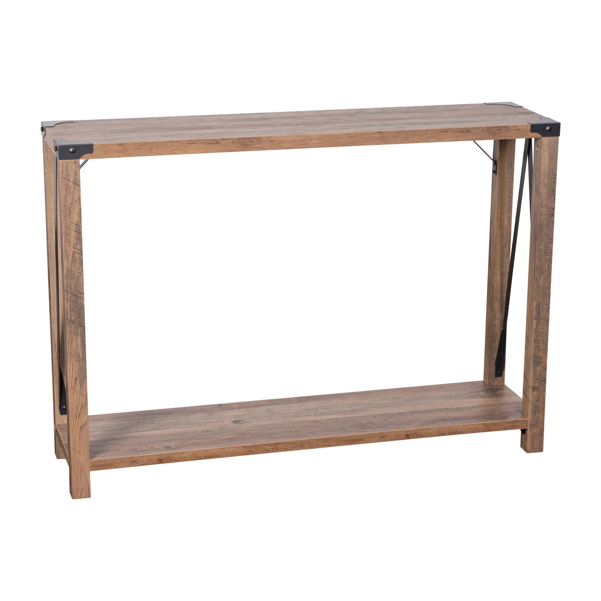 Rustic Oak Engineered Wood Console Table with Metal Accents V36027