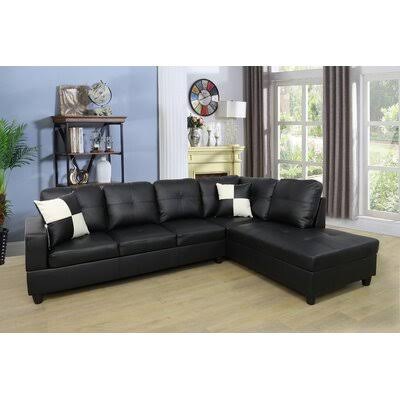 Black Faux Leather Sofa and Chaise with Ottoman U664