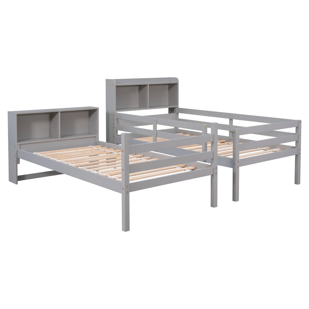 Twin over Twin Wood Bunk Bed with Storage Headboard I21594