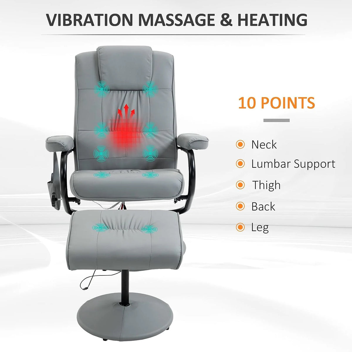 Gray Faux Leather Massaging Recliner Chair and Ottoman Set M6296