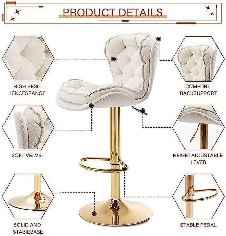 Cream Velvet Adjustable Counter Height Barstools Set of 2 P1774