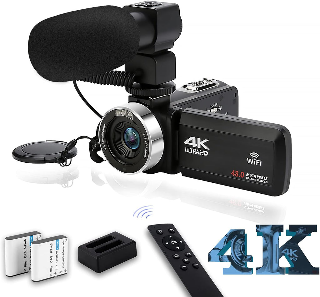 1080P 30FPS Digital Vlogging Camera with Microphone, 2 Batteries, Handheld Stabilizer A873