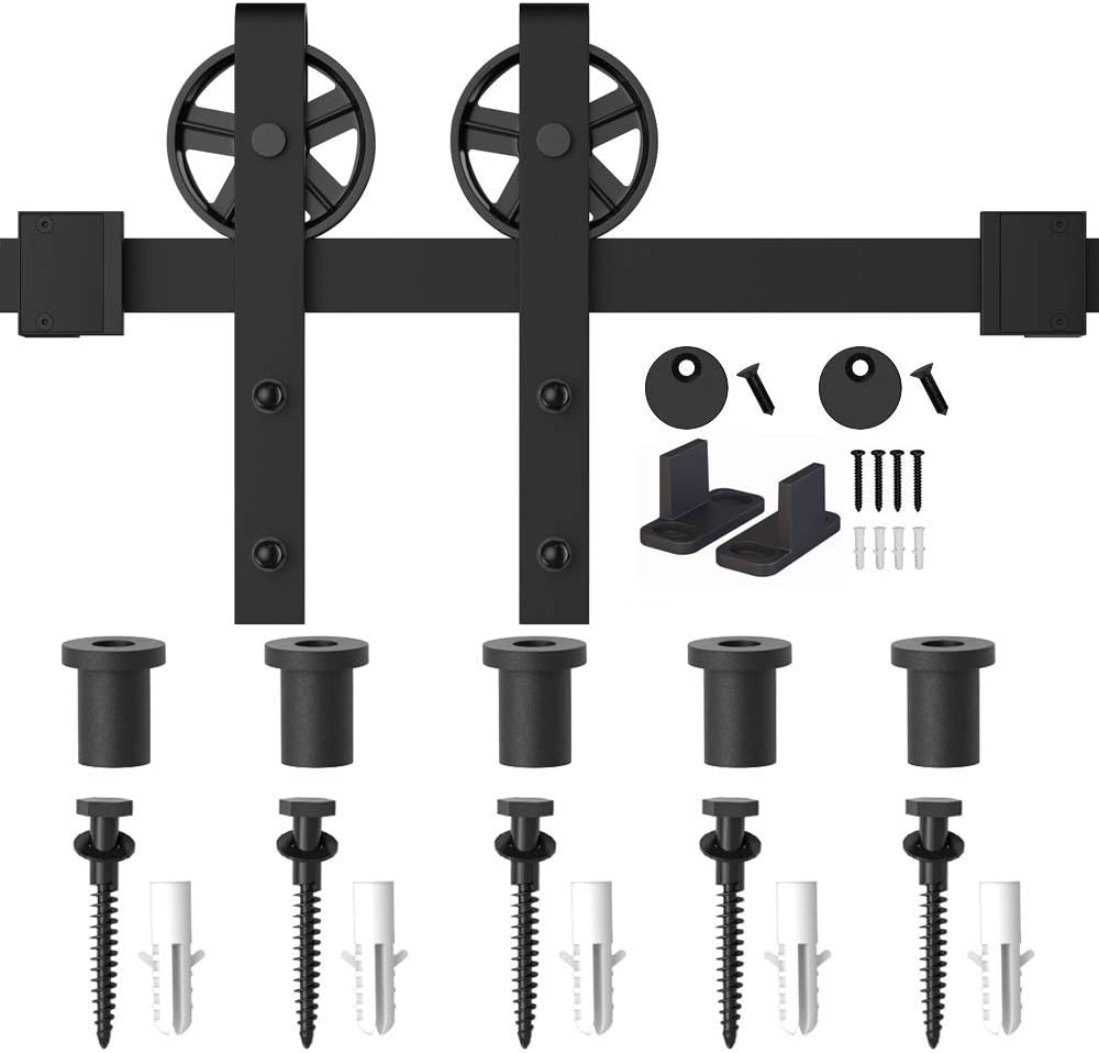 5-16FT Single Wood Sliding Barn Door Hardware Kit 6FT Basic Black Carbon Steel Flat Track System Pack of 2 U550