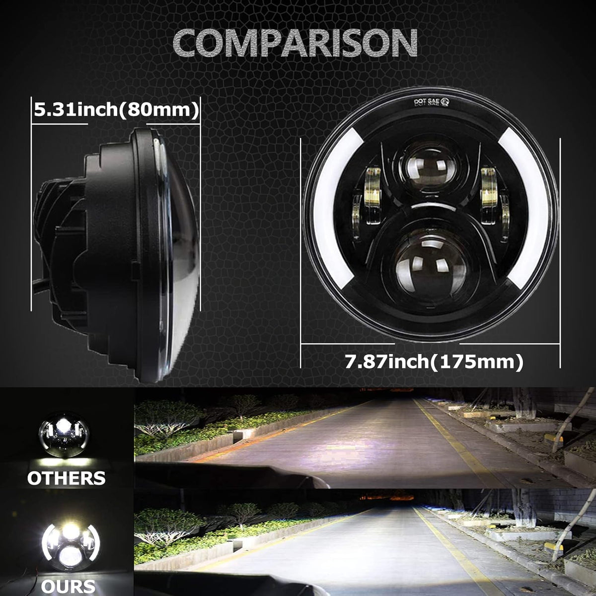 7Inch Round LED Motorcycle Headlights with Housing Bucket Bracket Mount for Amber Turn Signal Lights DRL Hi/Lo Beam Headlamps N7783