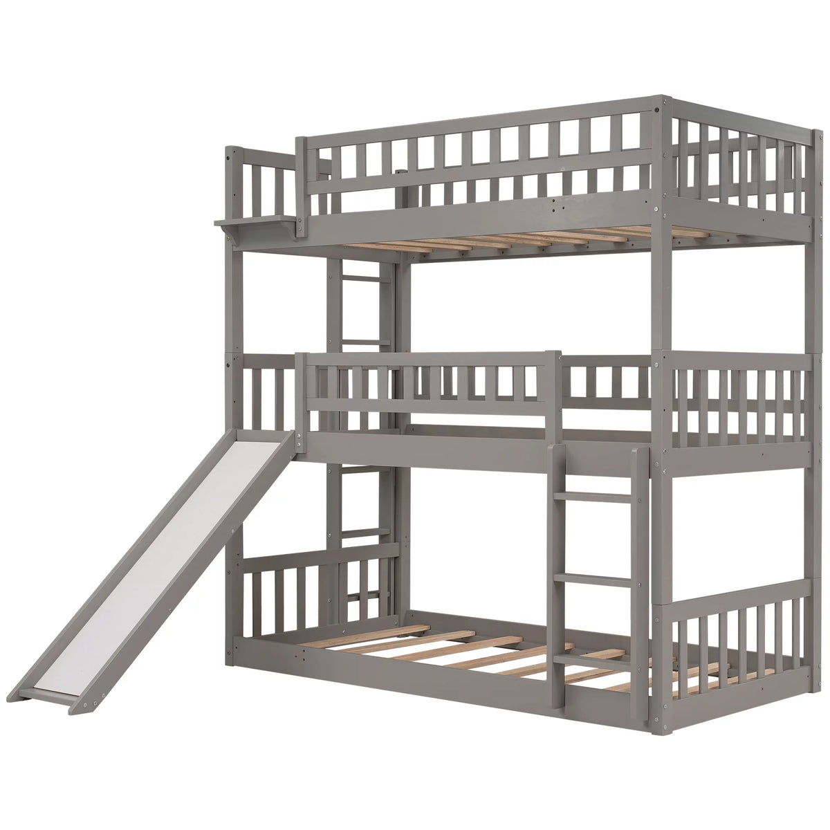 Triple Twin Bunk Bed with Built-in Ladder and Slide Y38321