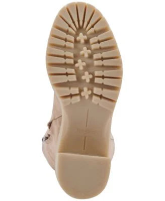 Beige Leather Round Toe Block Heel Dress Boots L83984