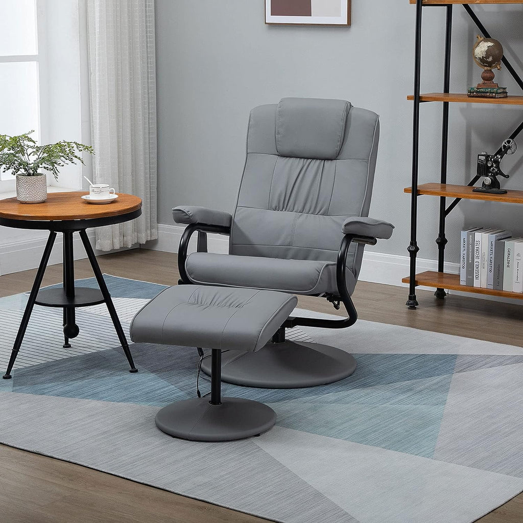 Gray Faux Leather Massaging Recliner Chair and Ottoman Set M6296