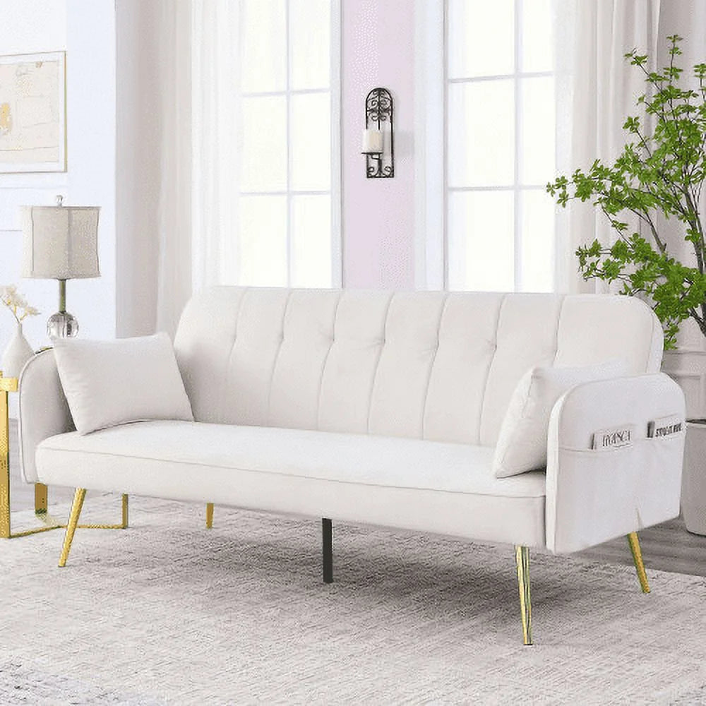 72.5" Velvet Convertible Futon Couch Bed with Storage Side Pockets N1094