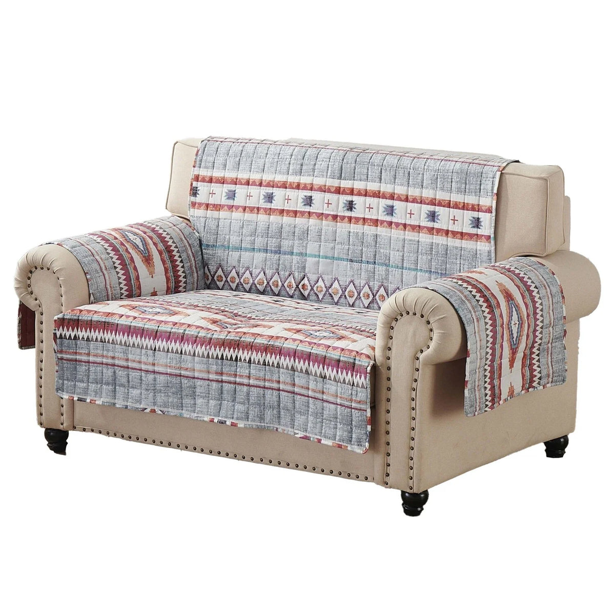Stone Gray Polyester Loveseat Cover 4 Piece B2277