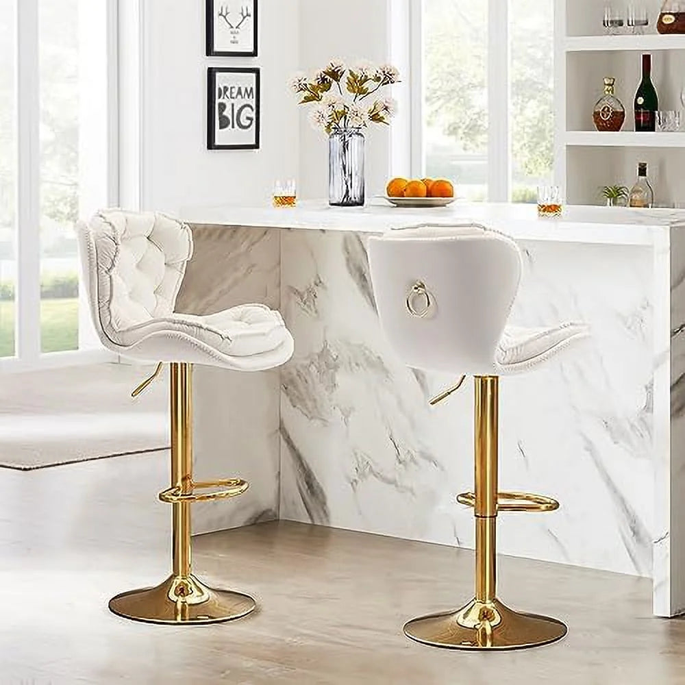 Cream Velvet Adjustable Counter Height Barstools Set of 2 P1774