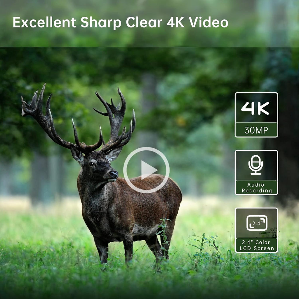 4K 30MP Trail Camera with Night Vision, 120° Wide Angle, IP65 Waterproof G658