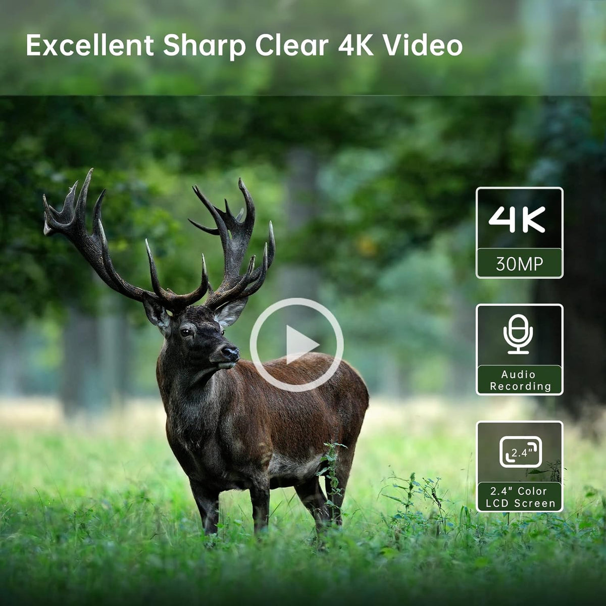 4K 30MP Trail Camera with Night Vision, 120° Wide Angle, IP65 Waterproof G658