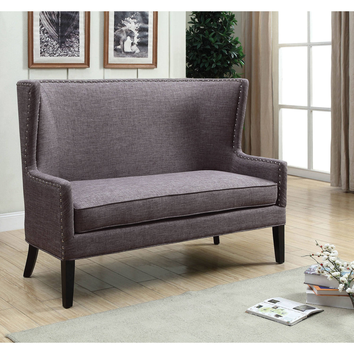 Fabric Wingback Loveseat with Nailhead Accents J128