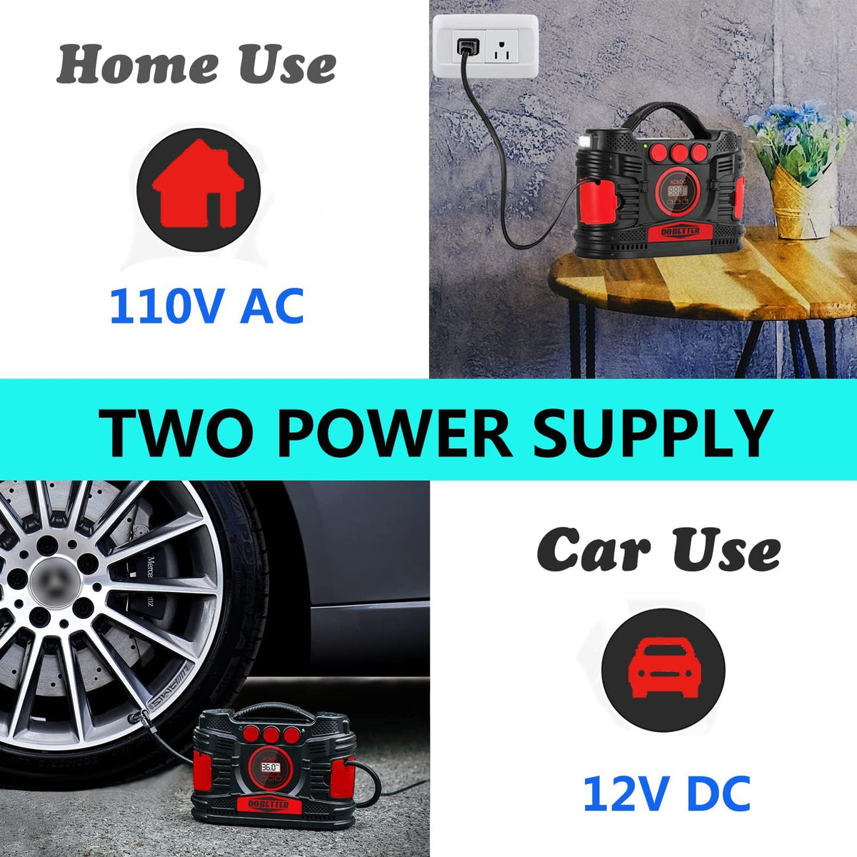 Portable Air Compressor Pump 12V DC 110V AC Tire Inflator X723