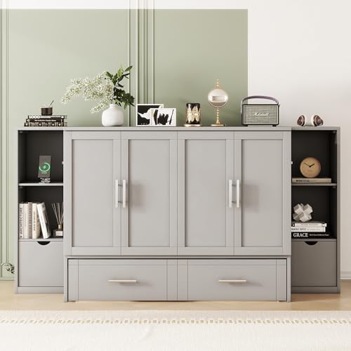 Queen Size Solid Wood Murphy Wall Bed with Storage D889