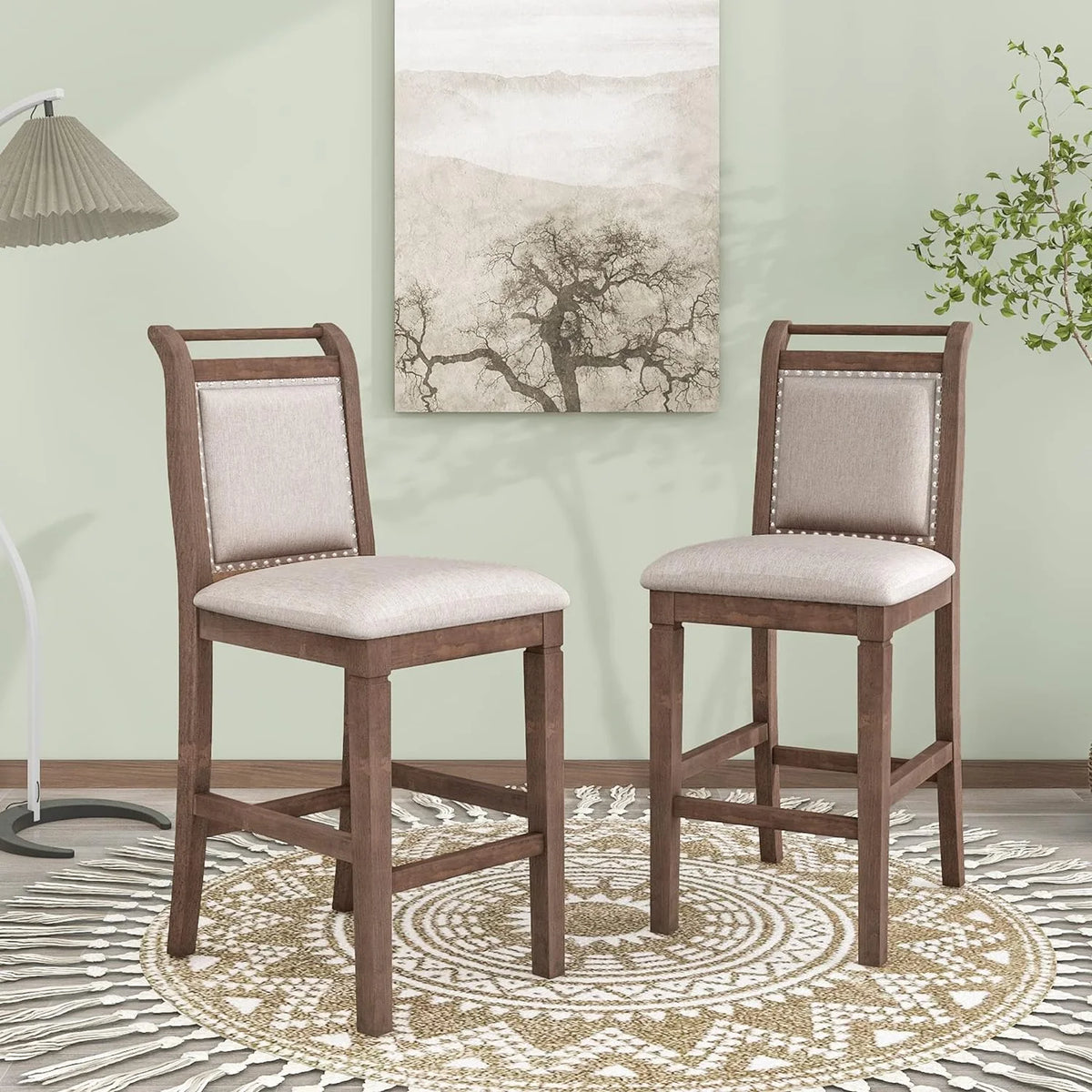 3 Piece Counter Height Drop Leaf Dining Table with 2 Padded Chairs, Brown E607486