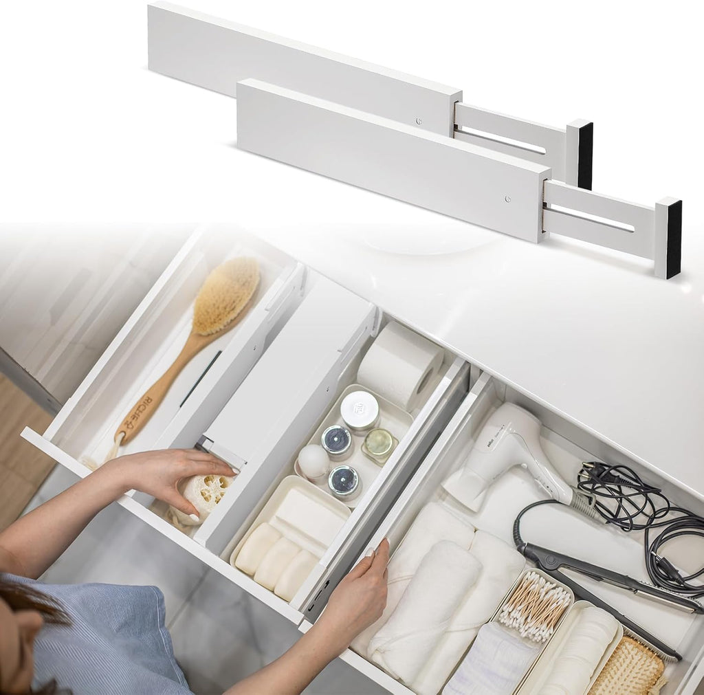 12 Pieces White Expandable Bamboo Drawer Dividers E5681