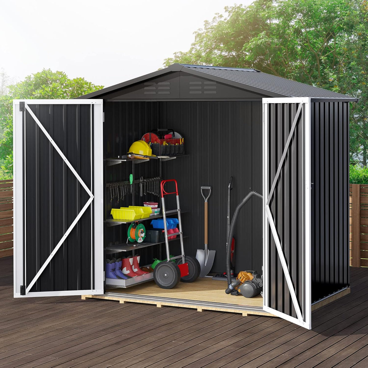 Black 6 x 4FT Metal Outdoor Storage Shed T929500