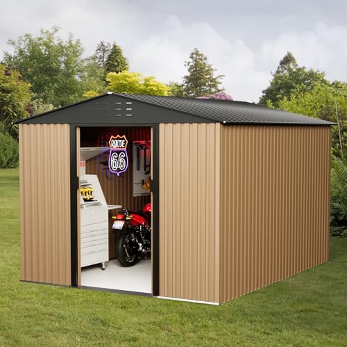Brown 10FT x 8FT Metal Garden Shed X31176